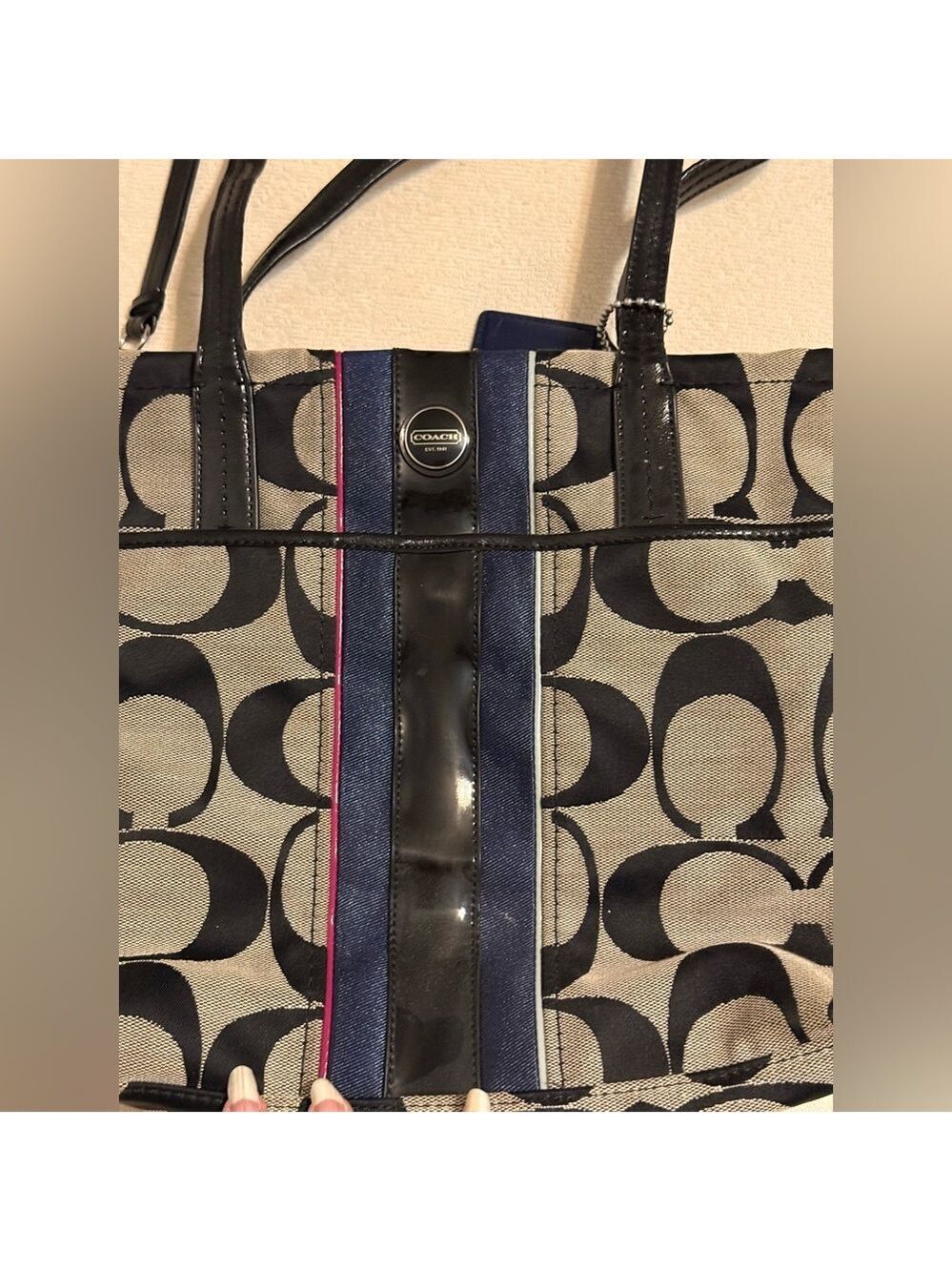 Coach Signature Tote - Black, Grey, and Blue - Picture 2 of 7